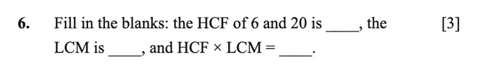 A three-mark question with three blanks on a single line