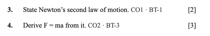 Questions with CO1 and BT-1 printed right after the question text