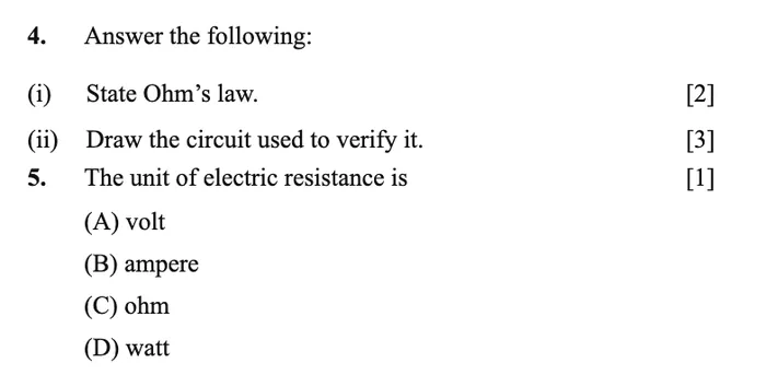 The same paper with roman sub-parts and (A) to (D) options