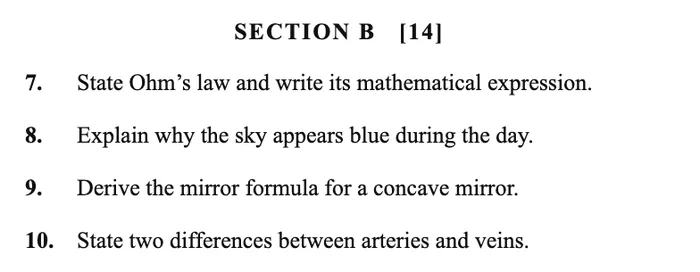 A section headed SECTION B [14] with no marks against the four questions