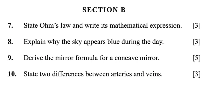 The same four questions with marks in the right margin