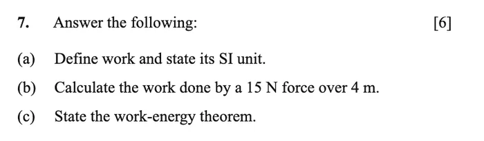 A question with three parts carrying a single mark of 6